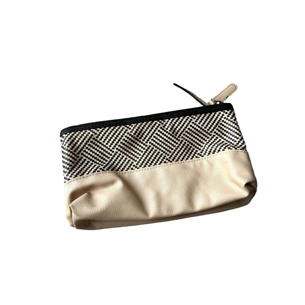 Anna Martina Franco Cosmetic Bag Makeup Pouch Travel Organizer Beige Black Zip